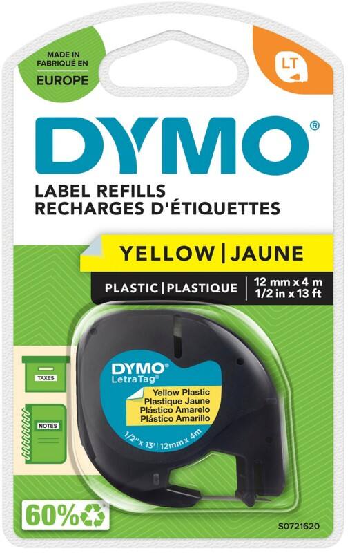 Dymo LT S0721620 / 91202 Authentiek LetraTag Labeltape Zelfklevend Geel 12 mm x 4m
