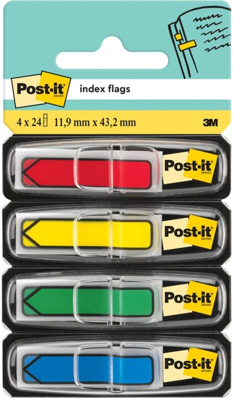 Post-it Index Pijlvormig 1,19 x 4,32 cm Kleurenassortiment 4 Stuks à 24 Strips