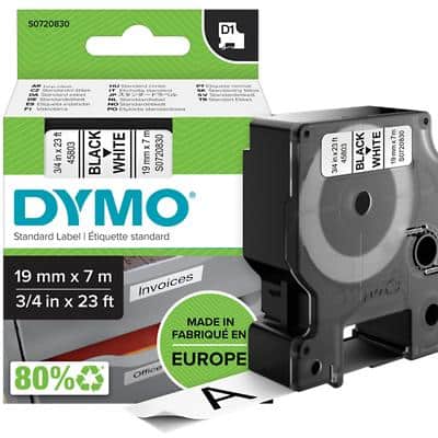 DYMO D1 Etiketteertape Authentiek 45803 S0720830 Zelfklevend Zwart op Wit 19 mm x 7 m