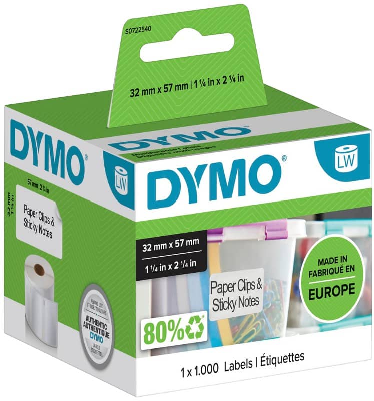 DYMO LW Multifunctionele etiketten Authentiek 11354 2027786 Zelfklevend Zwart op Wit 32 x 57 mm 1000 Etiketten