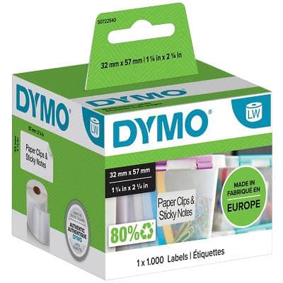 Dymo LW S0722540 / 11354 Authentiek Multifunctionele etiketten Zelfklevend Wit 32 x 57 mm