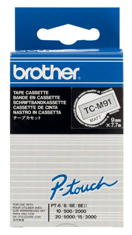 Brother TC-M91 Authentiek Labeltape Zelfklevend Zwart op transparant 9 mm x 7.7m