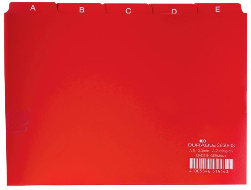 DURABLE 365003 Alfabetische tabbladindex Rood A5 liggend Plastic 21 x 14,8 cm 25 Stuks