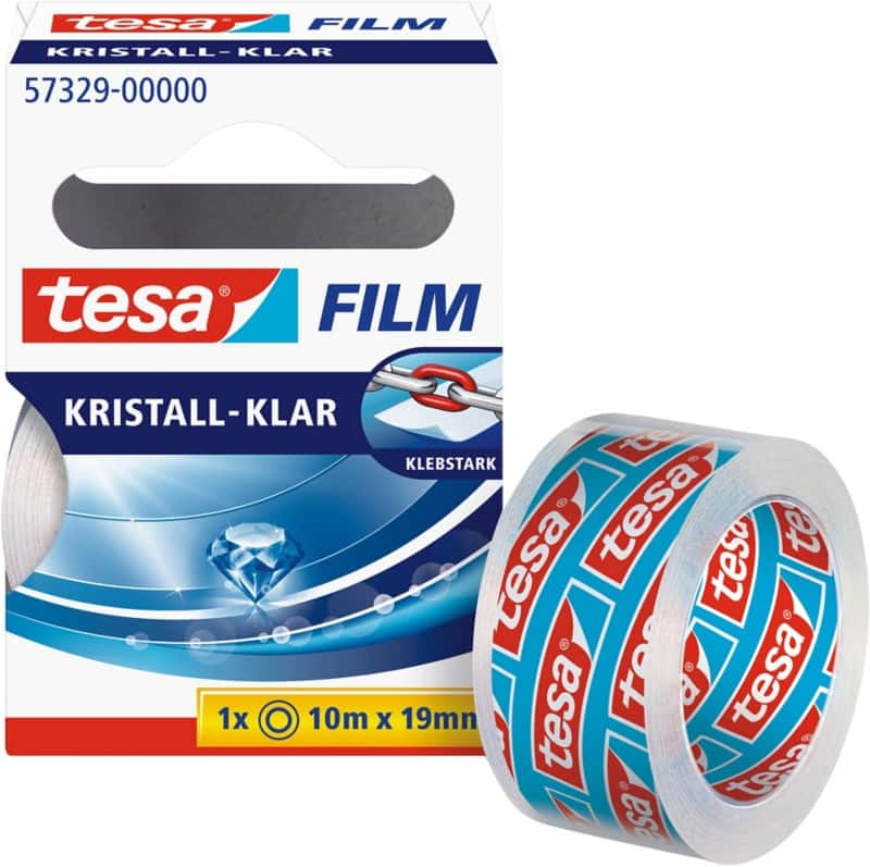 tesa Plakband tesafilm Kristal-Klar 57329 Transparant 19 mm (B) x 10 m (L) Laag Geluidsniveau
