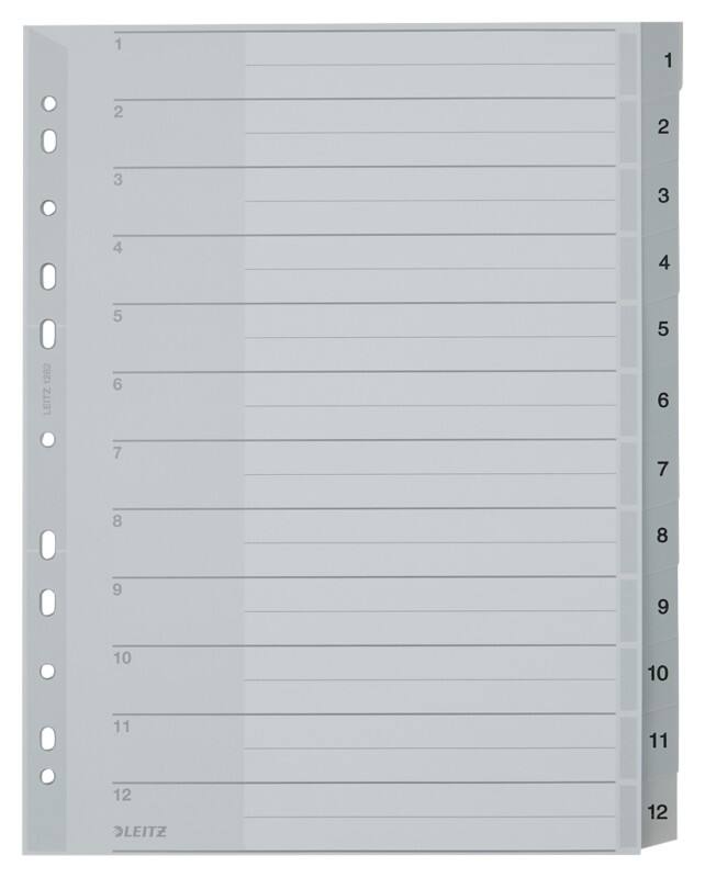 Leitz Tabbladen 1282 A4+ Grijs 12 tabs Geperforeerd Polypropyleen 1 tot 12