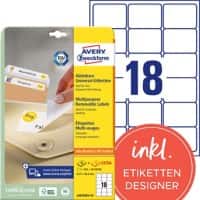 Avery Etiketten L6025REV-25 Klevend A4 Wit 63,5 x 46,6 mm 30 Vellen à 18 Etiketten