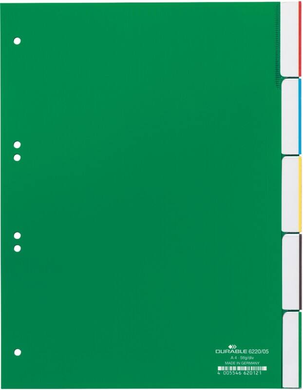 DURABLE Blanco tabbladen A4 Groen 5 tabs PVC (Polyvinylchloride) 6 Gaten 6220