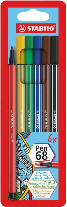 STABILO Pen 68 Viltstift 1 mm Medium Kleurenassortiment 6 Stuks