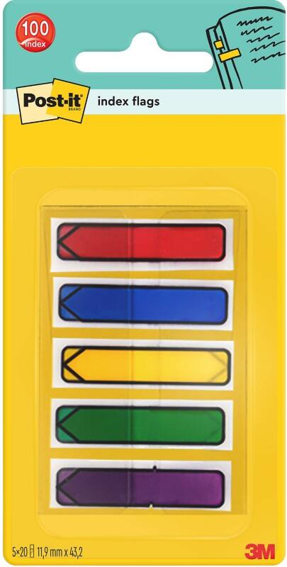Post-it 684-ARR1 Index Kleurenassortiment Blanco Speciaal 1,19 x 4,32 cm 5 Stuks à 20 Strips