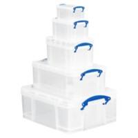 Really Useful Box Set Archiefboxen 1,1/ 0,7/ 1,6/ 3/ 9 en 18 L Transparant Plastic 5 Stuks