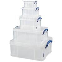 Really Useful Box Set Archiefboxen 1,1/ 0,7/ 1,6/ 3/ 9 en 18 L Transparant Plastic 5 Stuks