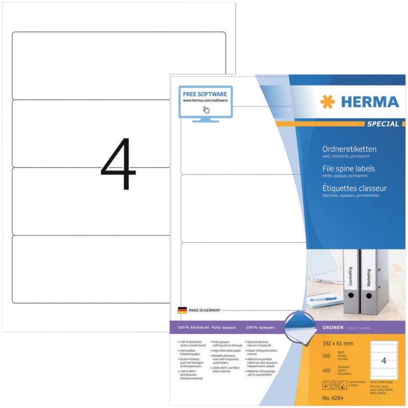 HERMA Ordneretiketten 4284 Wit 192 x 61 mm 100 Vellen à 4 Etiketten