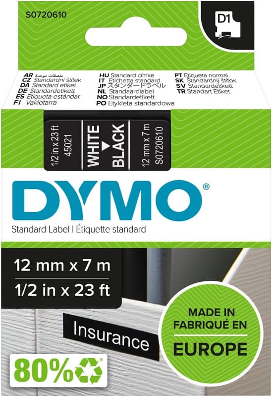 DYMO D1 Etiketteertape Authentiek 45021 S0720610 Zelfklevend 12 mm x 7 m