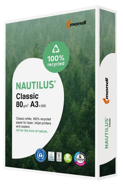 Nautilus Classic A3 Kopieerpapier Wit Recycled 100% 80 g/m² Frosted 500 Vellen
