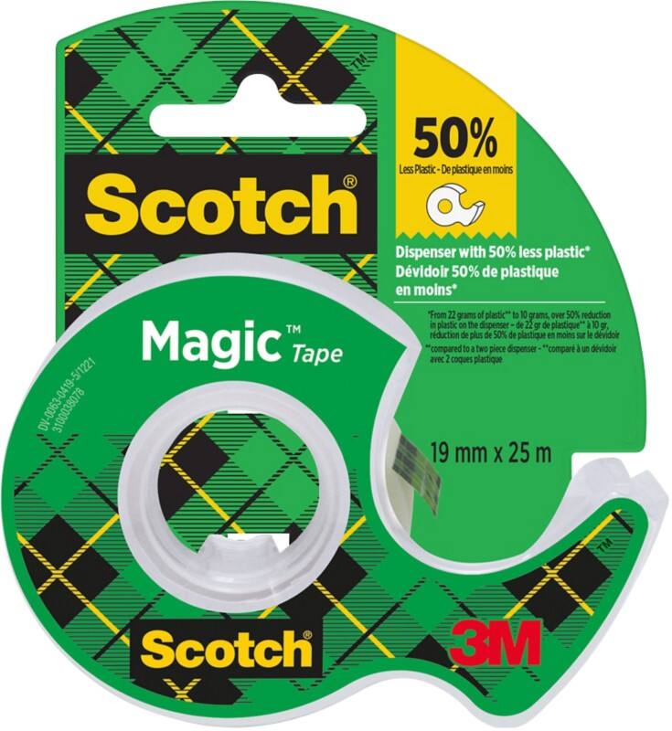 Scotch Plakbandhouder Handdispenser Transparant met 1 rol Scotch Magic Tape 810 Onzichtbaar Mat 19 (B) mm x 25 m (L)