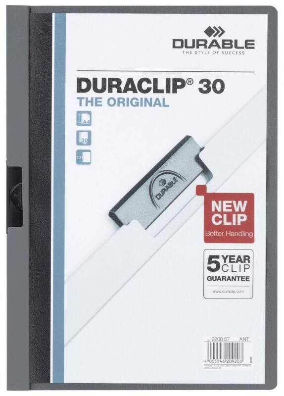 DURABLE Klemmap Duraclip A4 Antraciet Polyvinyl Chloride (PVC) 22 x 0,3 x 31 cm