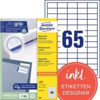 Avery UltraGrip Universele etiketten 3666 Klevend A4 Wit 38 x 21,2 mm 100 Vellen à 65 Etiketten