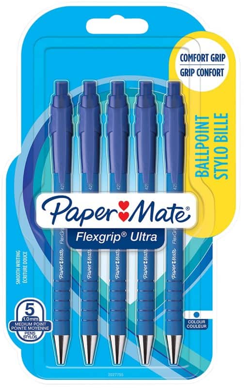 Papermate FlexGrip Ultra Balpen Blauw Medium 0,5 mm 5 Stuks