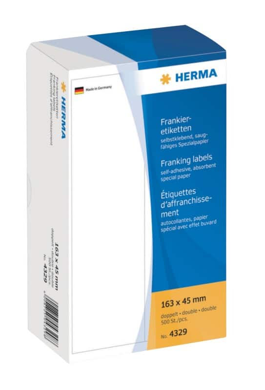 HERMA Frankeeretiketten 4329 Klevend Wit 163 x 45 mm  250 Vellen à 2 Etiketten