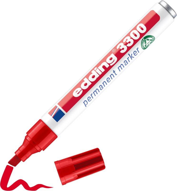 edding 3300 Permanentmarker 100% Gerecycled Breed Beitelpunt 1 - 5 mm Rood Navulbaar Waterbestendig