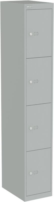 Bisley Staal Garderobekast 4 Deuren 1 kluis Sleutel 305 x 457 x 1.802 mm Zilver
