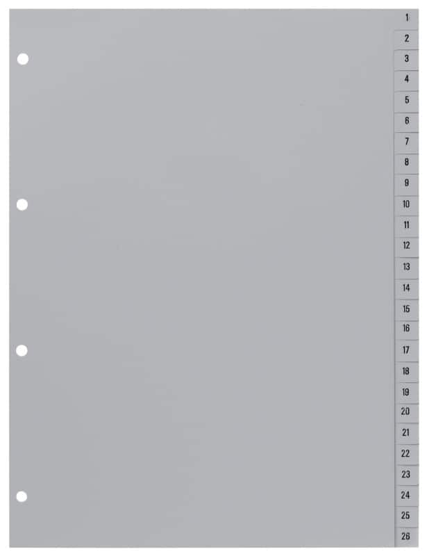 Hetzel Numerieke Tabbladen 721308 A4 Grijs 52 tabs Geperforeerd Polypropyleen 1 tot 52