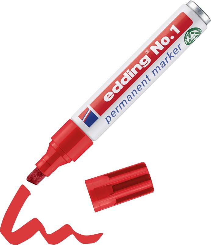 edding No. 1 Permanentmarker 100% Gerecycled Breed Beitelpunt 1 - 5 mm Rood Navulbaar Waterbestendig