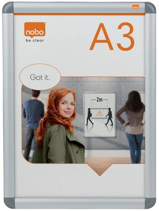 Nobo Premium Plus Kliklijst Niet magnetisch Wandmontage 33,9 (B)x46,3 (H) cm Geanodiseerd aluminium Zilver