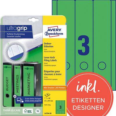 Avery Zweckform UltraGrip Ordnerrugetiketten A4 61 mm Groen 20 vellen á 3 etiketten