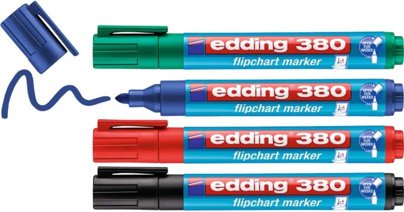 edding 380 Flipovermarker Medium Ronde punt 1,5 - 3 mm Kleurenassortiment Navulbaar Waterbestendig 4 Stuks