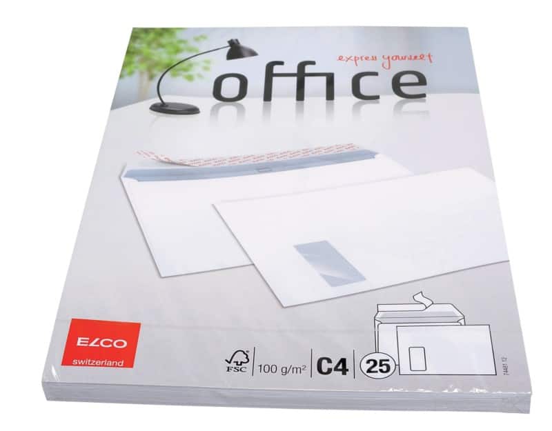 Elco Office C4 Kleefstrip Enveloppen Wit 324 (B) x 229 (H) mm Met Venster 100 g/m² 25 Stuks