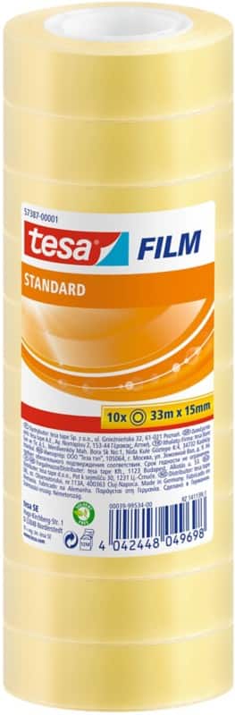 tesa Plakband tesafilm 57387 Transparant 15 mm (B) x 33 m (L) Kleine kern PP (Polypropeen) Laag Geluidsniveau 10 Rollen