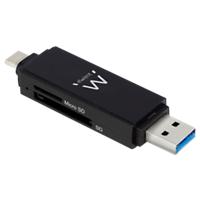 ewent EW1075 1 x USB 3.1 C male naar 1 x USB 3.1 A male kaartlezer Zwart