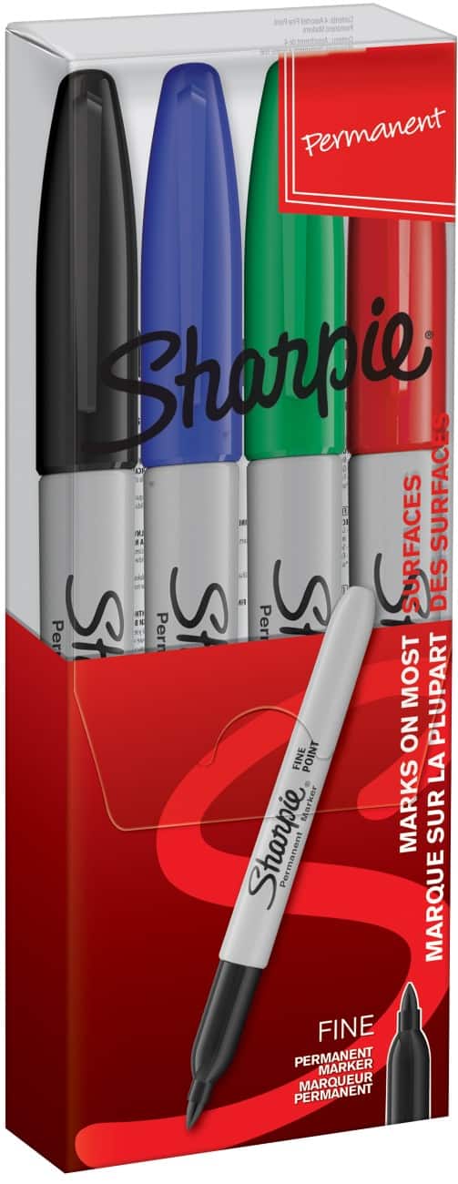 Sharpie Fine Point Permanent Marker Fijn Ronde Punt Blauw, Rood, Groen Zwart 4 Stuks