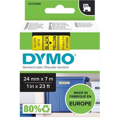 Dymo D1 S0720980 / 53718 Authentiek Labeltape Zelfklevend Zwart op geel 24 mm x 7m