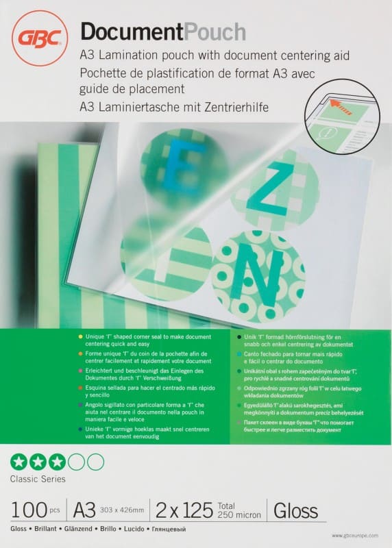 GBC Document Lamineerhoezen A3 Glanzend 125 micron (2 x 125) Transparant 100 Stuks