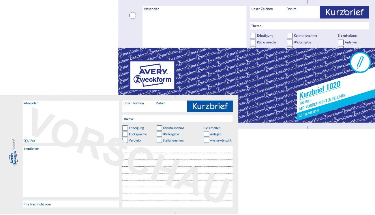 AVERY Zweckform 1020 Kort brief formulier Wit, blauw C5/6 60 g/m² 100 Vellen