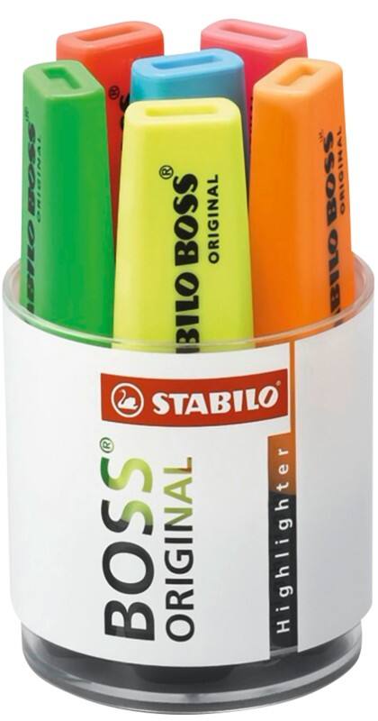 STABILO BOSS ORIGINAL Tekstmarker Kleurenassortiment Breed Beitelpunt 2 - 5 mm Navulbaar 6 Stuks