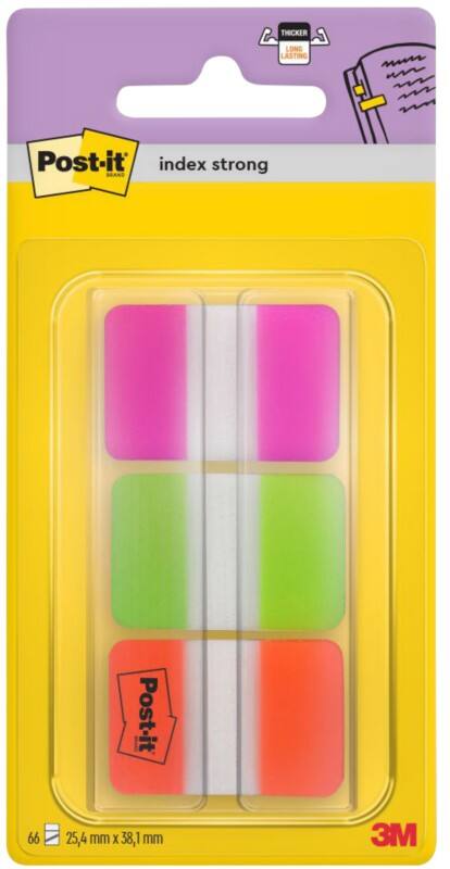 Post-it Durable Indexen Rechthoekig 2,54 x 3,81 cm Kleurenassortiment Strong 3 Stuks à 22 Strips