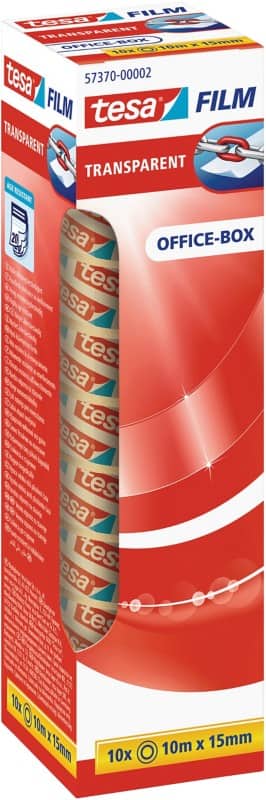 tesa Plakband tesafilm Office-Box 57370 Transparant 15 mm (B) x 10 m (L) PP (Polypropeen) 10 Rollen