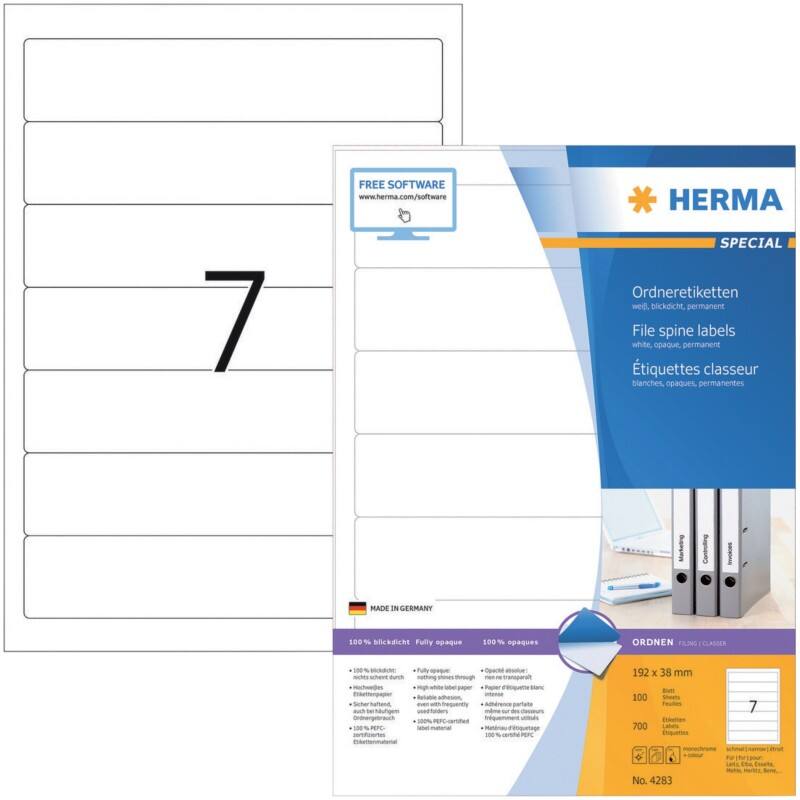 HERMA Ordneretiketten 4283 Wit 192 x 38 mm 100 Vellen à 7 Etiketten