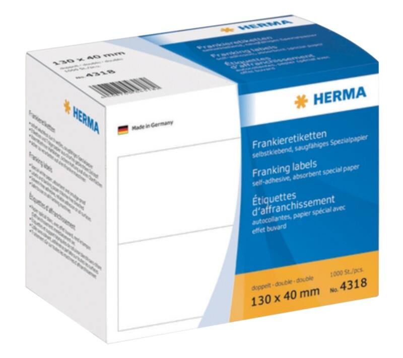 HERMA Frankeeretiketten 4318 Klevend Wit 130 x 40 mm  500 Vellen à 2 Etiketten