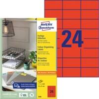 Avery Laser Etiketten 3448 Klevend A4 Rood 70 x 37 mm 100 Vellen à 24 Etiketten