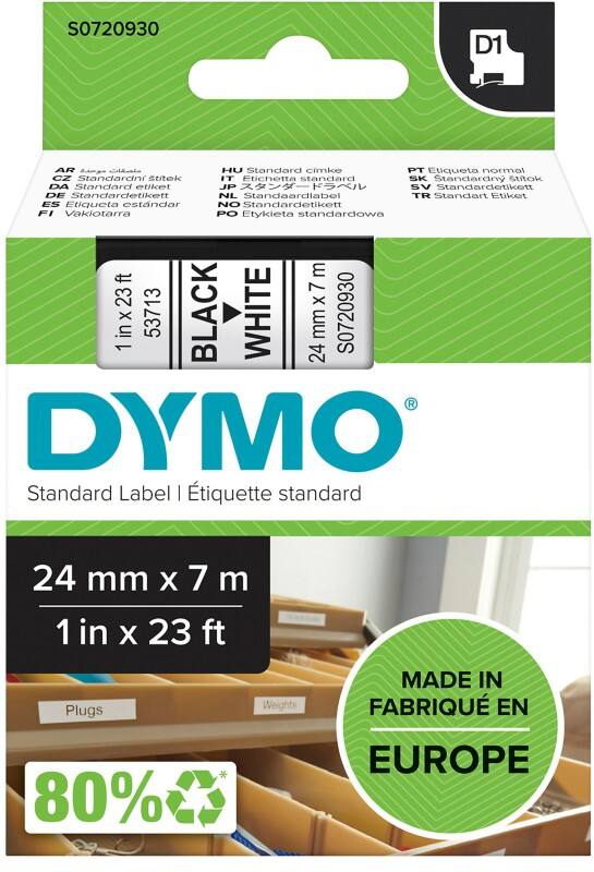 Dymo D1 S0720930 / 53713 Authentiek Labeltape Zelfklevend Zwart op wit 24 mm x 7m