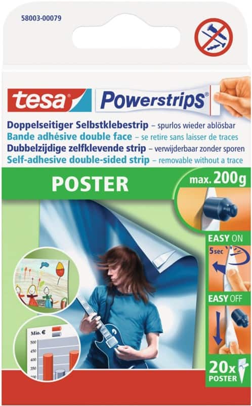 tesa Powerstrips Poster Zelfklevende strip 200 g Wit 20 Stuks