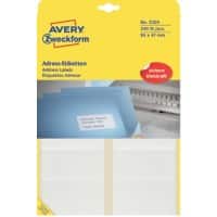 Avery Etiketten 3350 Klevend Speciaal Wit 95 x 47 mm 20 Vellen à 12 Etiketten