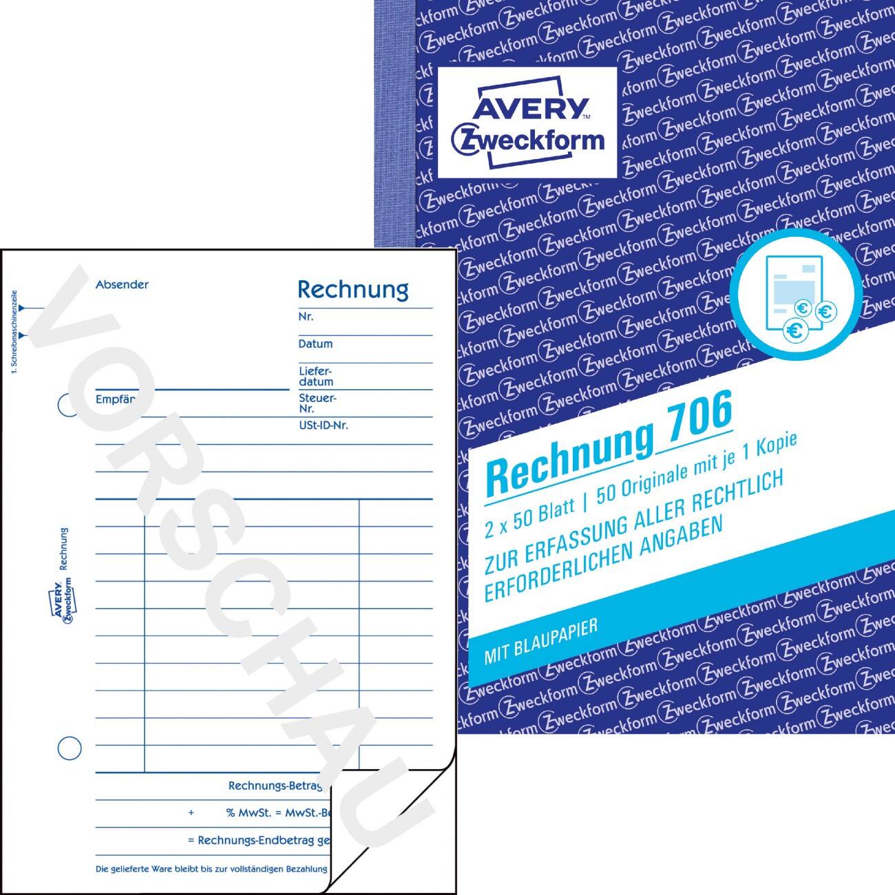 AVERY Zweckform 706 Factuur formulieren Wit, blauw A6 60 g/m² 50 Vellen