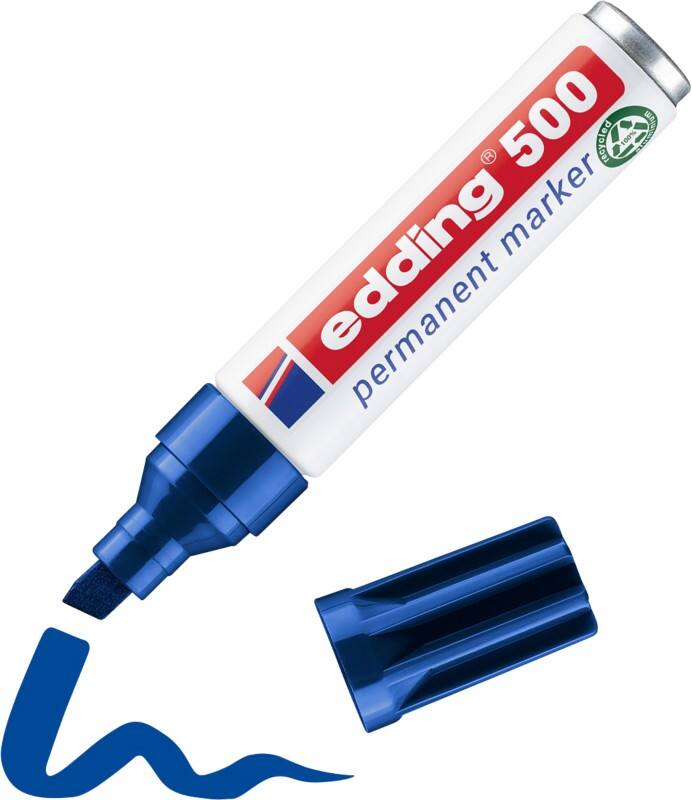 edding 500 Permanentmarker 100% Gerecycled Breed Beitelpunt 2 - 7 mm Blauw Navulbaar Waterbestendig
