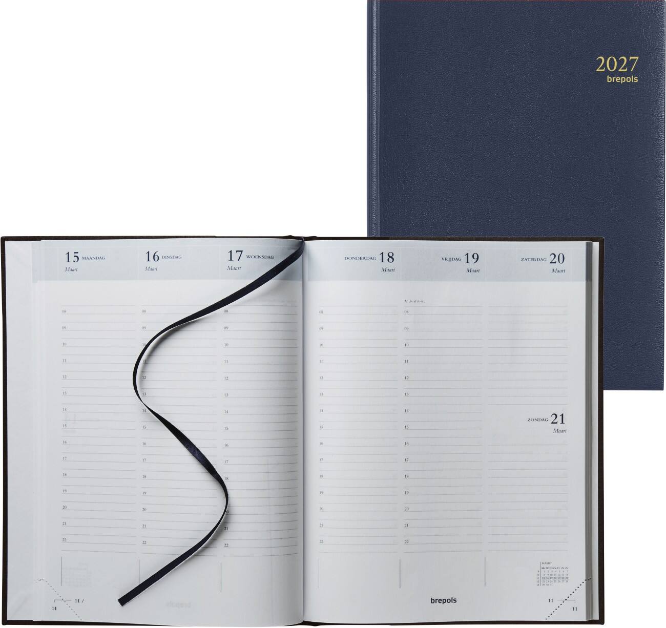 Brepols Agenda Timing 2022 A5 1 Week per 2 pagina's Kunstleer Blauw Nederlands, Frans, Engels, Duits