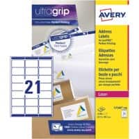 Avery UltraGrip Adresetiketten L7160-100 Klevend A4 Wit 63,5 x 38,1 mm 100 Vellen à 21 Etiketten
